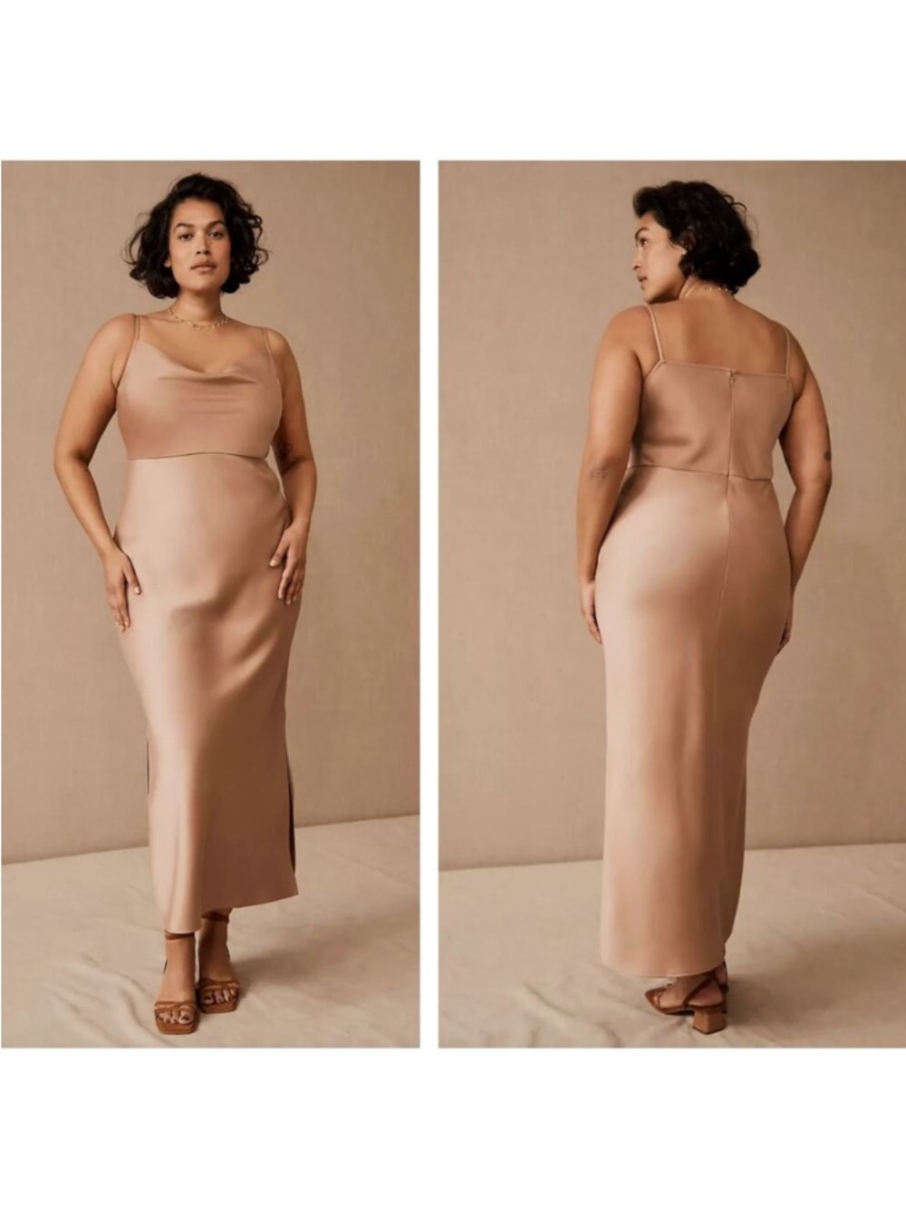 Sachin Babi Cali Cowl Neck Satin Slip Midi Dress BHLDN Anthropologie Size 12